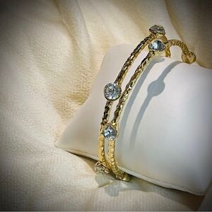Hammered Gold Bangles with CZ Crystal Accents